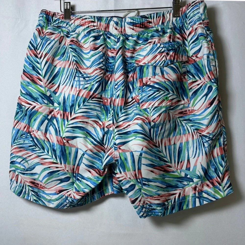 Tommy Bahama Swim Trunks Men Large Blue Tropical Palm Leaf Print Shorts